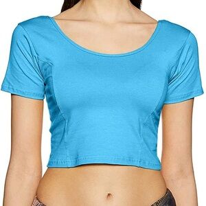 ✅Blue lace sleeve Fitted Crop Top NWOT